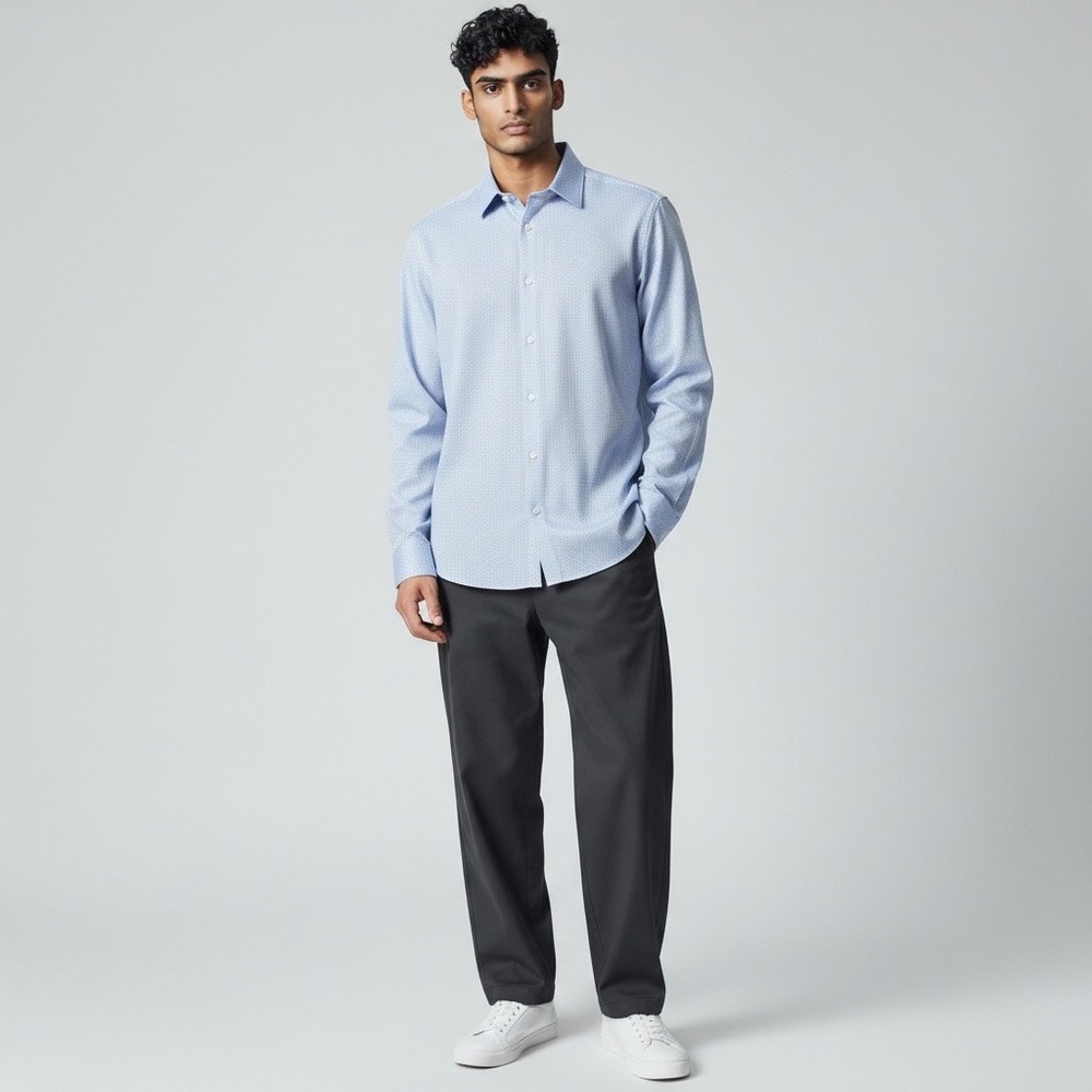Scotch & Soda Men's Light Blue Micro Geometric Print Button Down Dress Shirt‎